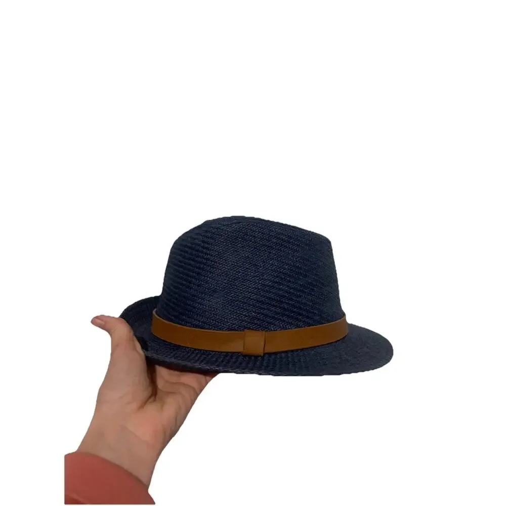 Fedora‎ Hat Blue size M Brown Leather Like Strap